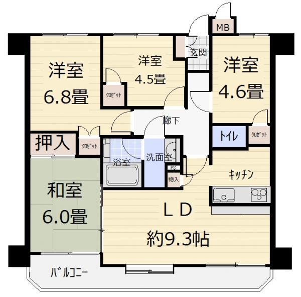 Floor plan. 4LDK, Price 18,800,000 yen, Occupied area 70.92 sq m , Balcony area 12.43 sq m