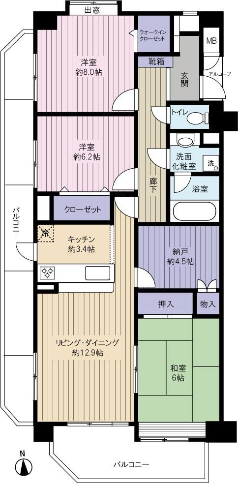 Floor plan. 3LDK + S (storeroom), Price 34,800,000 yen, Occupied area 94.63 sq m , Balcony area 25.99 sq m