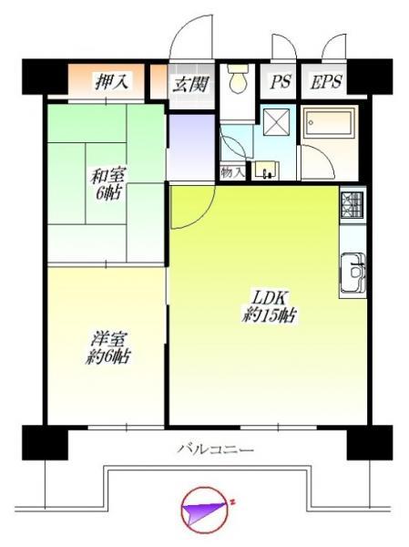 Floor plan. 2LDK, Price 10.8 million yen, Occupied area 59.86 sq m , Balcony area 8.64 sq m