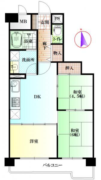 Floor plan. 3DK, Price 13.5 million yen, Occupied area 55.63 sq m , Balcony area 8.1 sq m