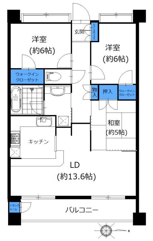 Floor plan. 3LDK, Price 25 million yen, Occupied area 73.85 sq m , Balcony area 9.7 sq m