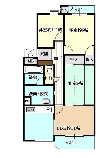 Floor plan. 3LDK, Price 12.3 million yen, Occupied area 68.58 sq m , Balcony area 7.11 sq m