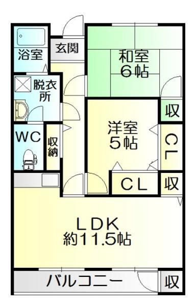 Floor plan. 2LDK, Price 4.8 million yen, Occupied area 56.38 sq m , Balcony area 5 sq m