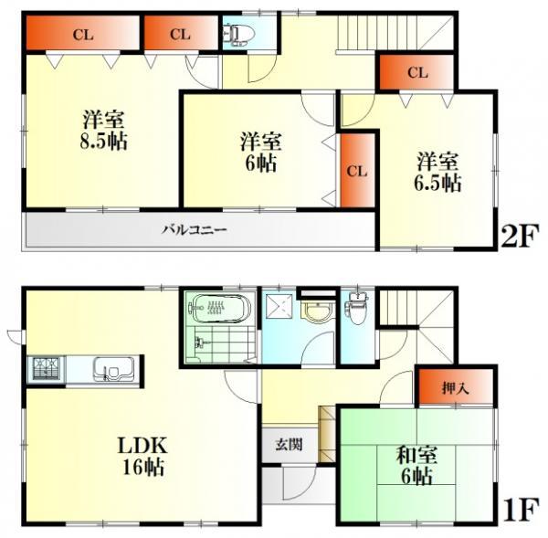Floor plan. 28.5 million yen, 4LDK, Land area 190.22 sq m , Building area 105.99 sq m