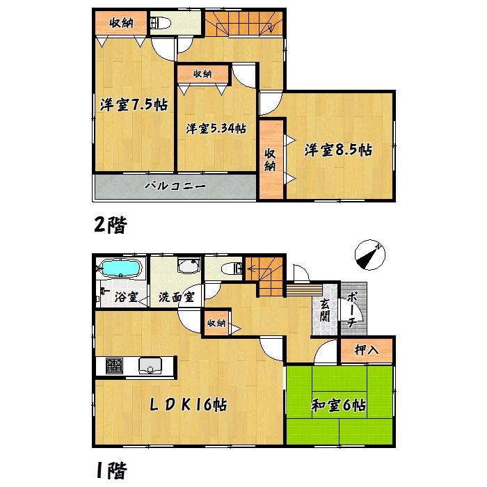 Floor plan. 28,300,000 yen, 4LDK, Land area 199.94 sq m , Building area 105.98 sq m Tsurugayahigashi 4-chome second