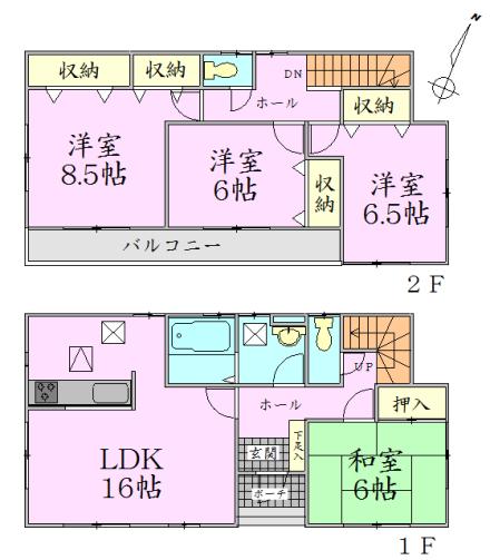 Floor plan. 28.5 million yen, 4LDK, Land area 190.22 sq m , Building area 105.99 sq m