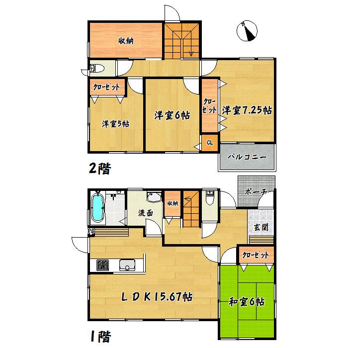 Floor plan. 28,900,000 yen, 4LDK + S (storeroom), Land area 190.39 sq m , Building area 101.43 sq m Fukudamachi Building B