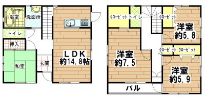Floor plan. 27,900,000 yen, 4LDK+S, Land area 146.55 sq m , Building area 106 sq m