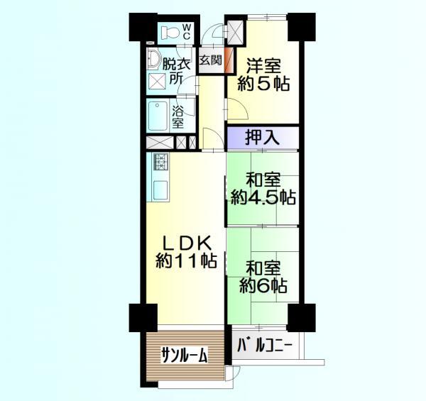Floor plan. 3LDK, Price 8.5 million yen, Occupied area 66.57 sq m , Balcony area 3.13 sq m
