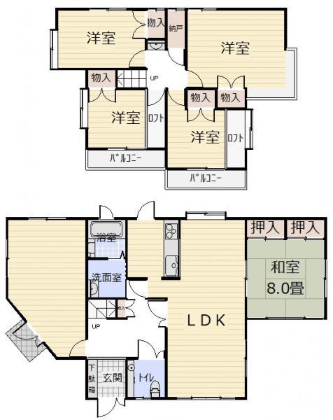 Floor plan. 24.5 million yen, 5LDK, Land area 191.15 sq m , Building area 151.84 sq m
