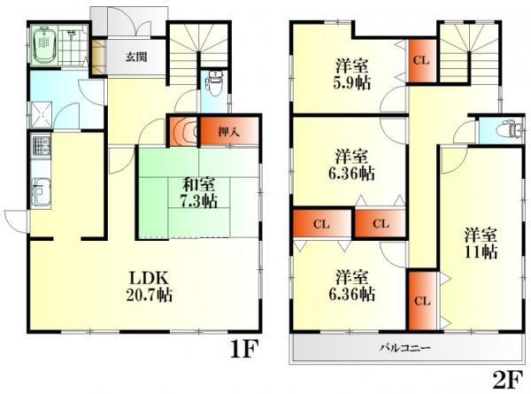 Floor plan. 37.5 million yen, 5LDK, Land area 202.58 sq m , Building area 141.5 sq m