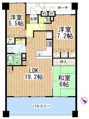 Floor plan. 3LDK, Price 26,800,000 yen, Occupied area 77.44 sq m , Balcony area 15.8 sq m