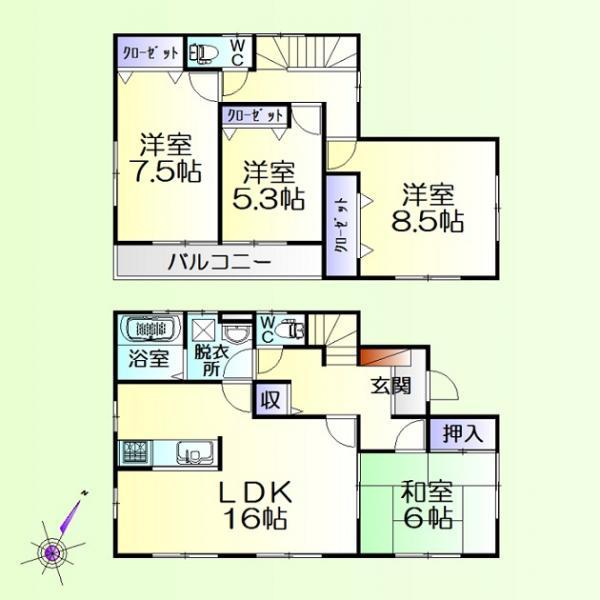 Floor plan. 28,300,000 yen, 4LDK, Land area 199.94 sq m , Building area 105.98 sq m