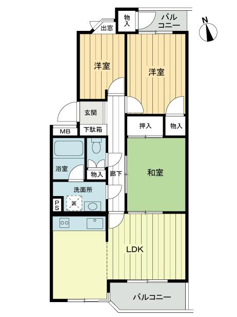 Floor plan. 3LDK, Price 12.3 million yen, Occupied area 68.58 sq m , Balcony area 7.11 sq m 3LDK