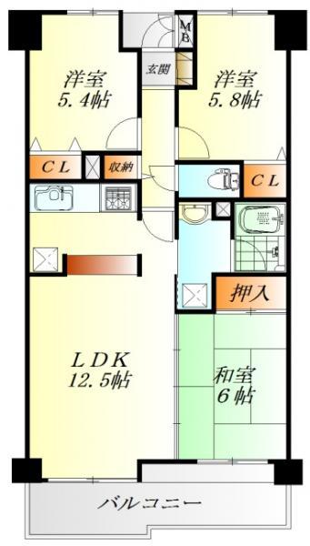 Floor plan. 3LDK, Price 15.9 million yen, Occupied area 66.36 sq m , Balcony area 8.99 sq m