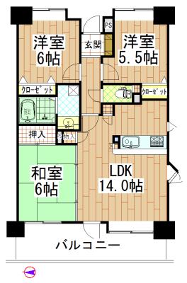 Floor plan. 3LDK, Price 16.8 million yen, Footprint 66.9 sq m , Balcony area 11.01 sq m