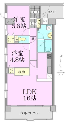 Floor plan. 2LDK, Price 9.1 million yen, Occupied area 60.83 sq m , Balcony area 8.53 sq m