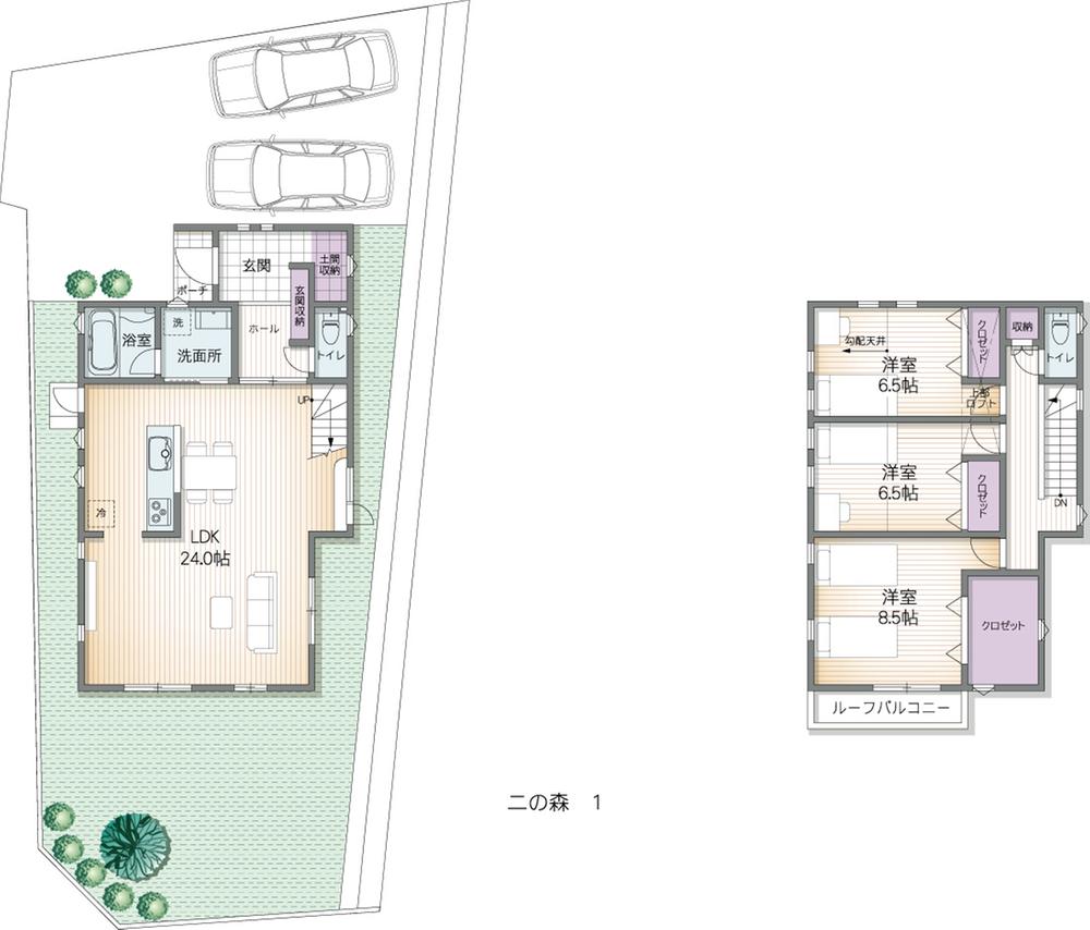 Floor plan. (Ninomori 1 Building), Price 36,818,000 yen, 4LDK, Land area 196.9 sq m , Building area 115.13 sq m