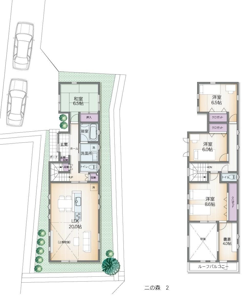 Floor plan. (Ninomori 2 Building), Price 39,735,000 yen, 4LDK, Land area 292.67 sq m , Building area 125.05 sq m