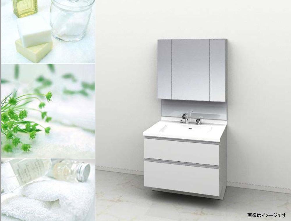 Wash basin, toilet. All building common mirror three-sided mirror floating style of the housing firmly characteristic of TOTO made vanity with a back storage ※ This photograph is an image.