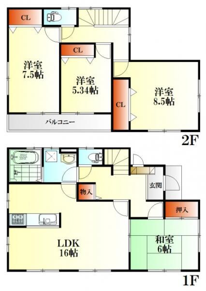 Floor plan. 28,300,000 yen, 4LDK, Land area 199.94 sq m , Building area 105.98 sq m