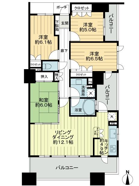 Floor plan. 4LDK, Price 34,100,000 yen, Occupied area 90.05 sq m , Balcony area 24.84 sq m 4LDK