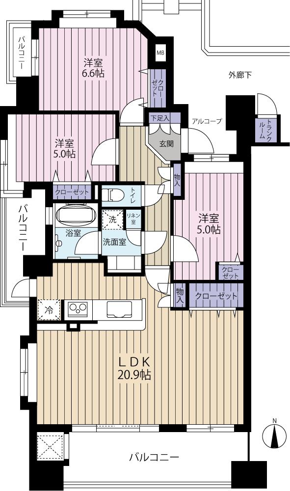 Floor plan. 3LDK, Price 33,800,000 yen, Occupied area 82.08 sq m , Balcony area 17.7 sq m