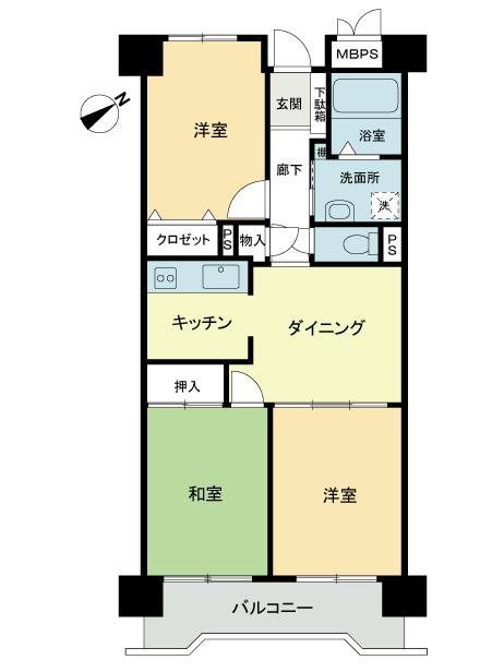 Floor plan. 3DK, Price 11.9 million yen, Occupied area 62.37 sq m , Balcony area 7.78 sq m 3DK