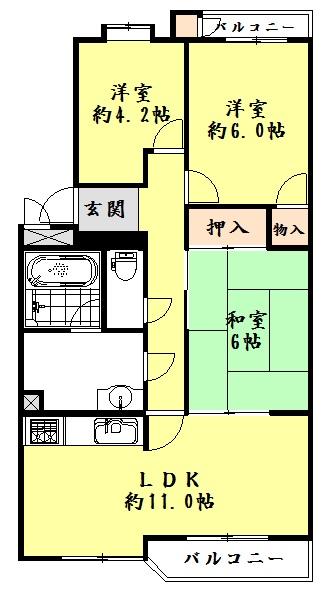 Floor plan. 3LDK, Price 12.3 million yen, Occupied area 68.58 sq m , Balcony area 7.11 sq m