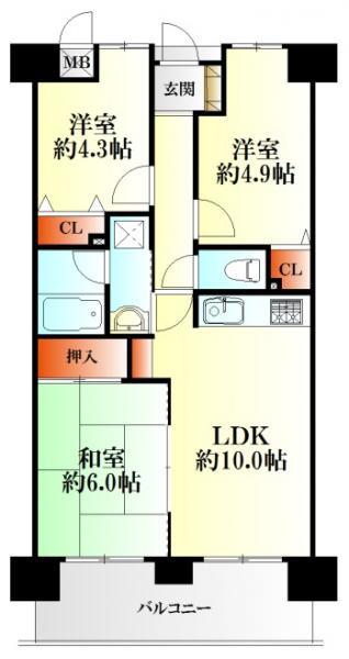 Floor plan. 3LDK, Price 9.2 million yen, Occupied area 56.42 sq m