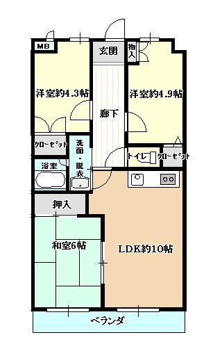 Floor plan. 3LDK, Price 9.2 million yen, Occupied area 56.42 sq m