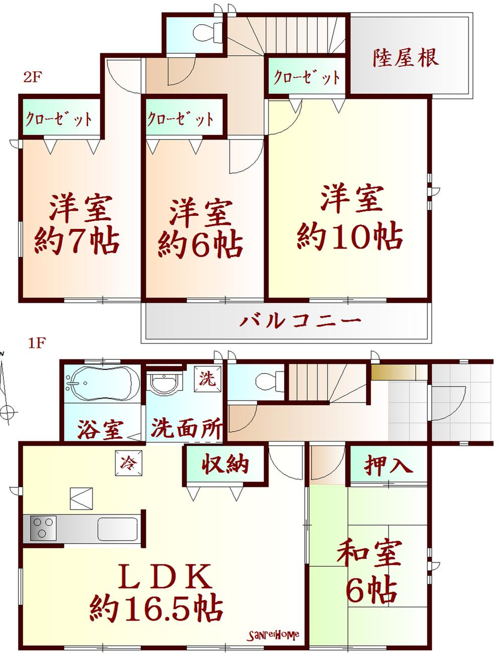Floor plan. (3 Building), Price 36,800,000 yen, 4LDK, Land area 150.46 sq m , Building area 106.41 sq m