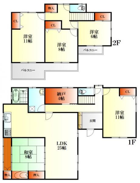 Floor plan. 22,980,000 yen, 5LDK+S, Land area 227.7 sq m , Building area 170.66 sq m