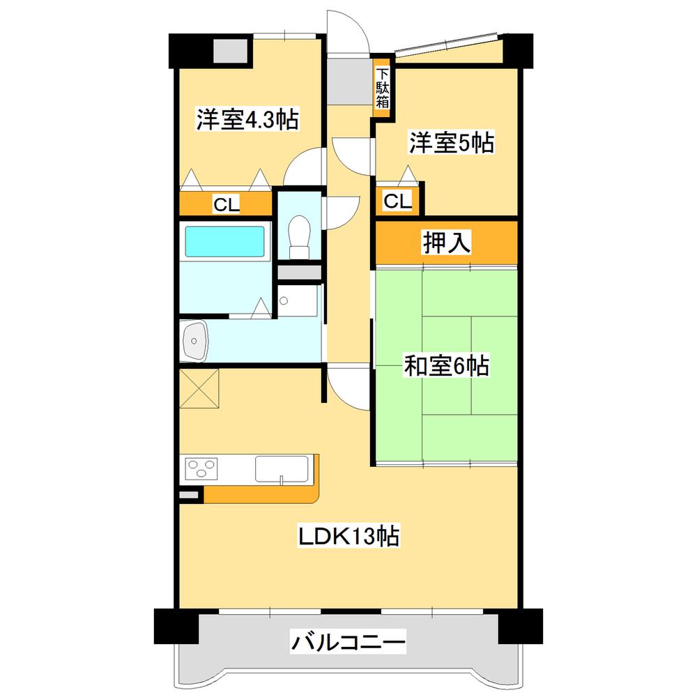 Floor plan. 3LDK, Price 18,800,000 yen, Occupied area 69.49 sq m , Balcony area 9.3 sq m