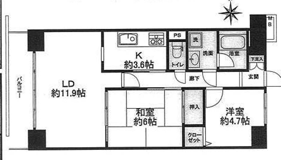 Floor plan. 2LDK, Price 12.8 million yen, Occupied area 60.06 sq m , Balcony area 7.14 sq m