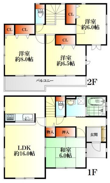 Floor plan. 24,800,000 yen, 4LDK, Land area 158.23 sq m , Building area 105.15 sq m