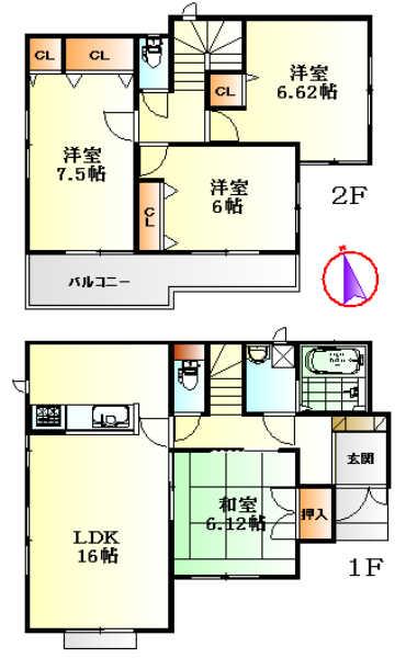 Floor plan. 22,400,000 yen, 4LDK, Land area 121.14 sq m , Building area 98.95 sq m