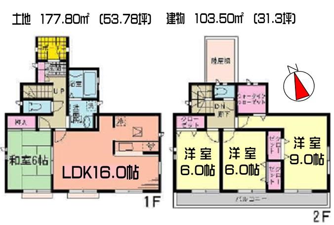 Floor plan. (Building 2), Price 22,800,000 yen, 4LDK+S, Land area 177.8 sq m , Building area 103.5 sq m