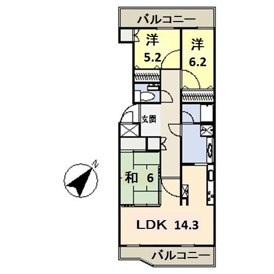 Floor plan. 3LDK, Price 13,900,000 yen, Footprint 75.6 sq m , Balcony area 7.45 sq m