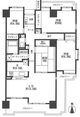 Floor plan. 4LDK, Price 20,900,000 yen, The area occupied 104.5 sq m , Balcony area 26.31 sq m