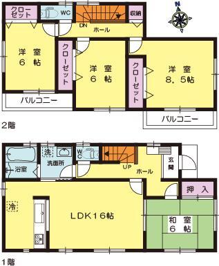 Floor plan. (Building 2), Price 29,750,000 yen, 4LDK, Land area 169.71 sq m , Building area 105.99 sq m