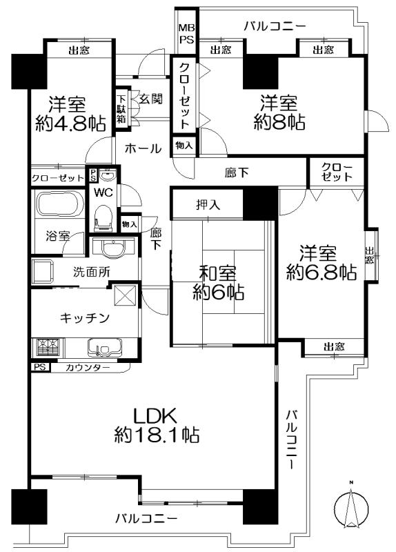 Floor plan. 4LDK, Price 20,900,000 yen, The area occupied 104.5 sq m , Balcony area 26.31 sq m floor plan