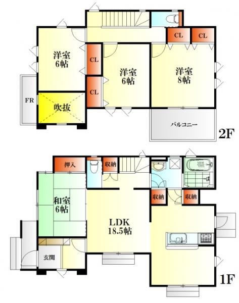 Floor plan. 28.5 million yen, 4LDK, Land area 210.41 sq m , Building area 110.12 sq m