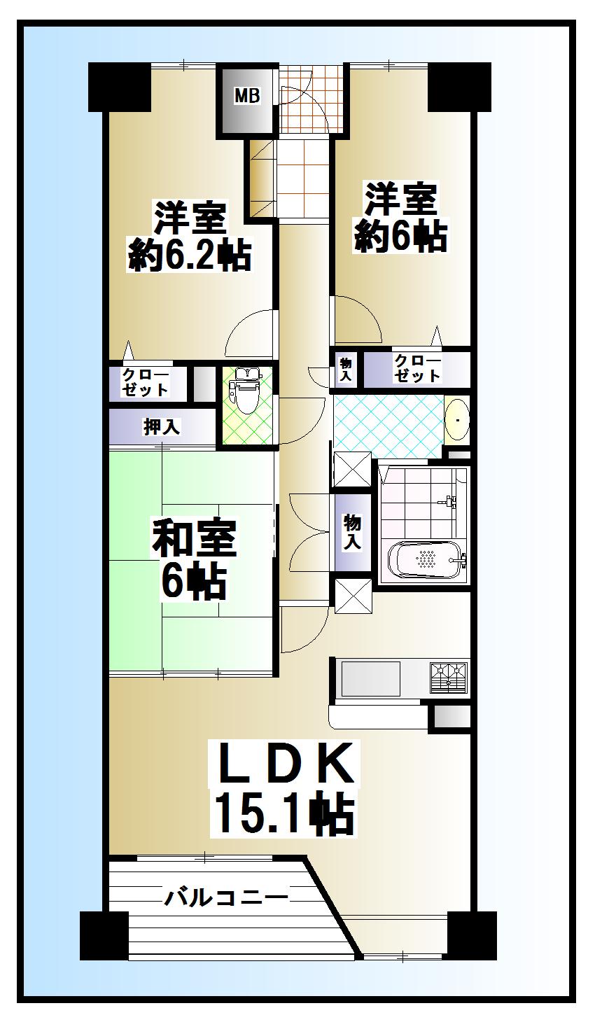 Floor plan. 3LDK, Price 19,800,000 yen, Occupied area 81.24 sq m , Balcony area 5.94 sq m