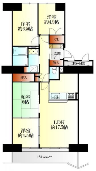Floor plan. 4LDK, Price 13.8 million yen, Occupied area 78.15 sq m , Balcony area 10 sq m