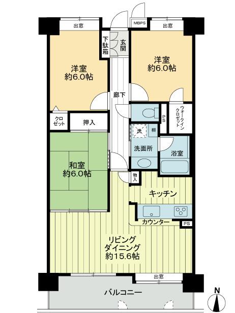 Floor plan. 3LDK, Price 18,800,000 yen, Occupied area 73.59 sq m , Balcony area 10.56 sq m 3LDK