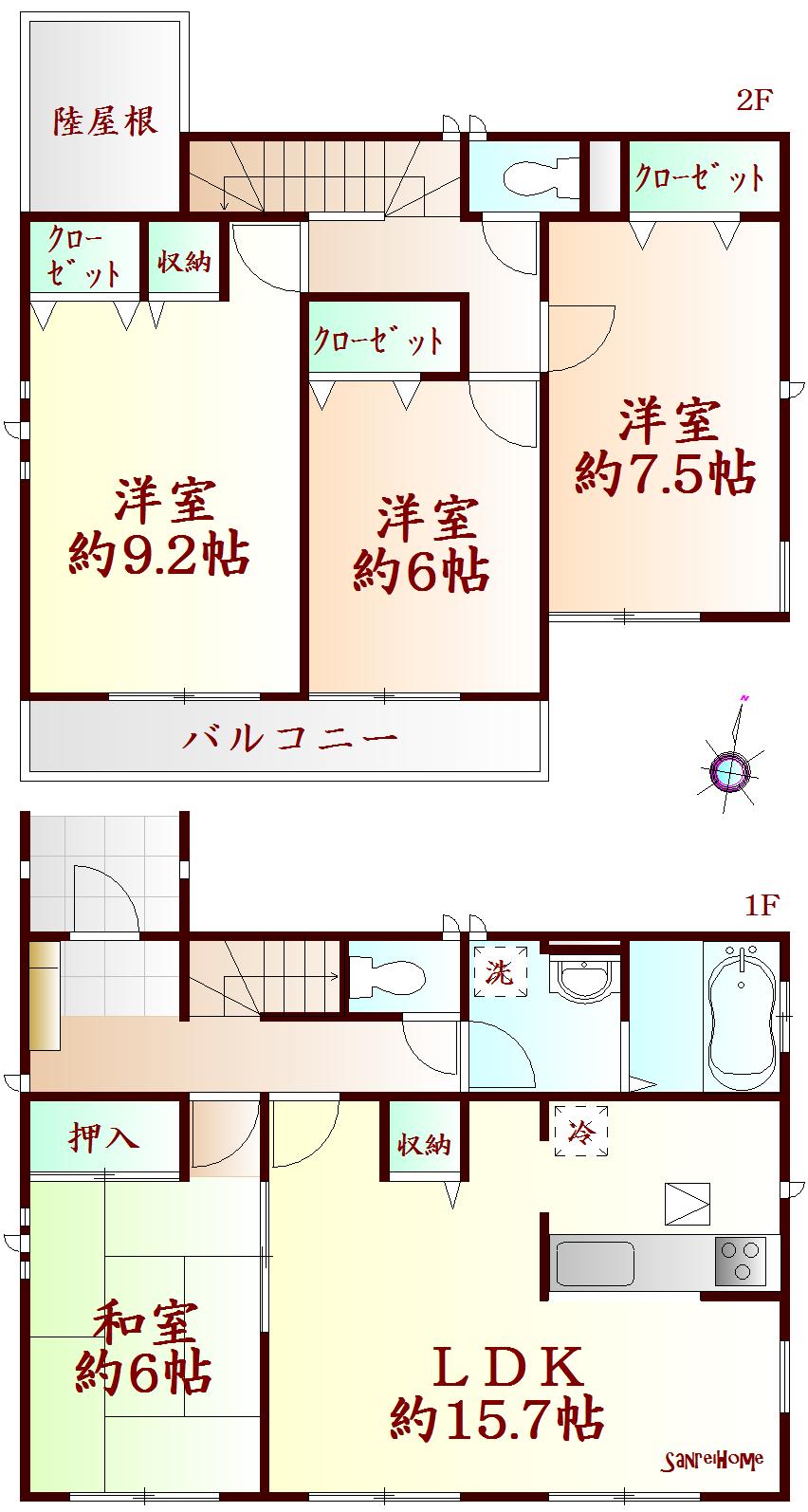 Floor plan. (Building 2), Price 29,800,000 yen, 4LDK, Land area 178.15 sq m , Building area 105.98 sq m