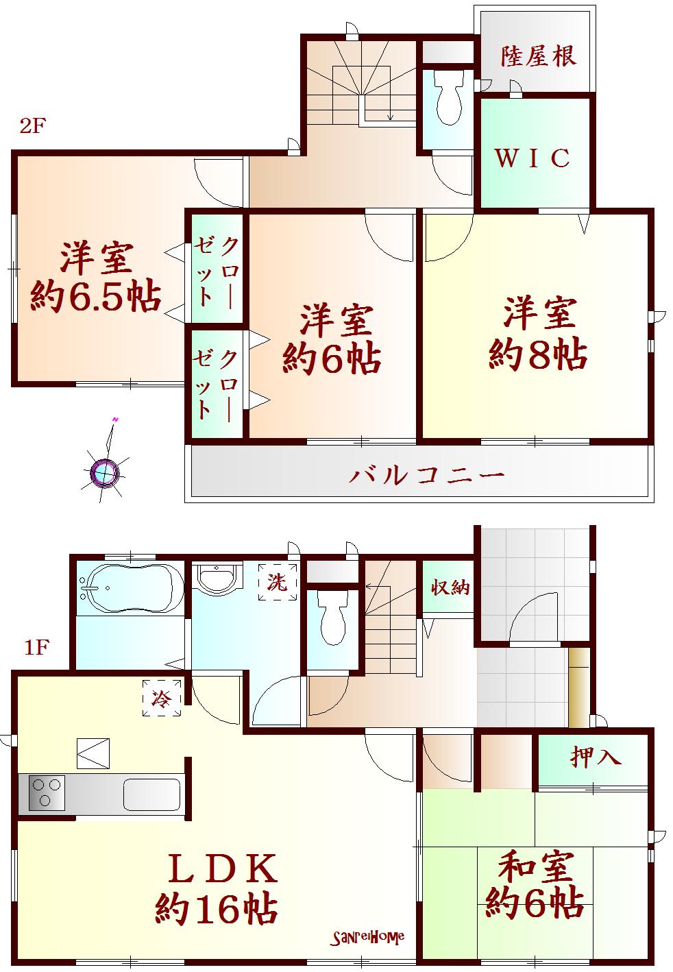 Floor plan. (3 Building), Price 28.8 million yen, 4LDK, Land area 200.77 sq m , Building area 105.98 sq m