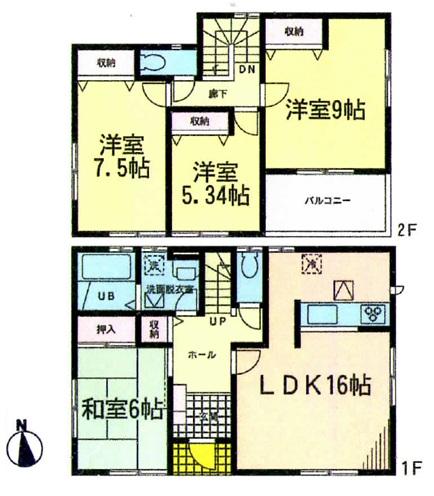 Floor plan. 42,500,000 yen, 4LDK, Land area 128.6 sq m , Building area 104.33 sq m