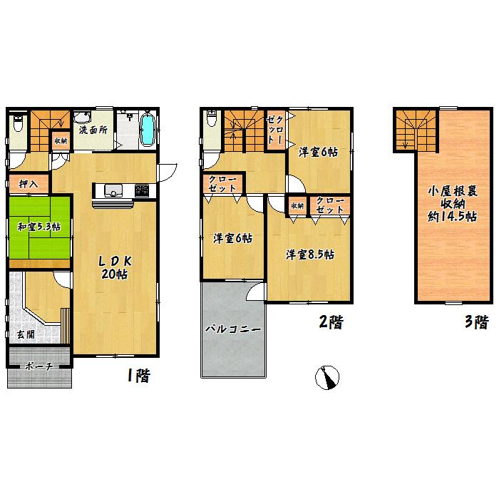 Floor plan. 34,800,000 yen, 4LDK + S (storeroom), Land area 264.8 sq m , Building area 115.38 sq m Taihaku Ku Nakata 7-chome